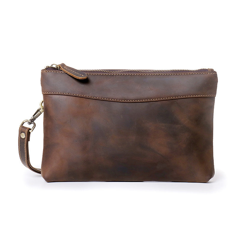 Men's clutch bag vintage Crazy Horse leather hand grip bag top layer cowhide large capacity wallet handbag cross-border source