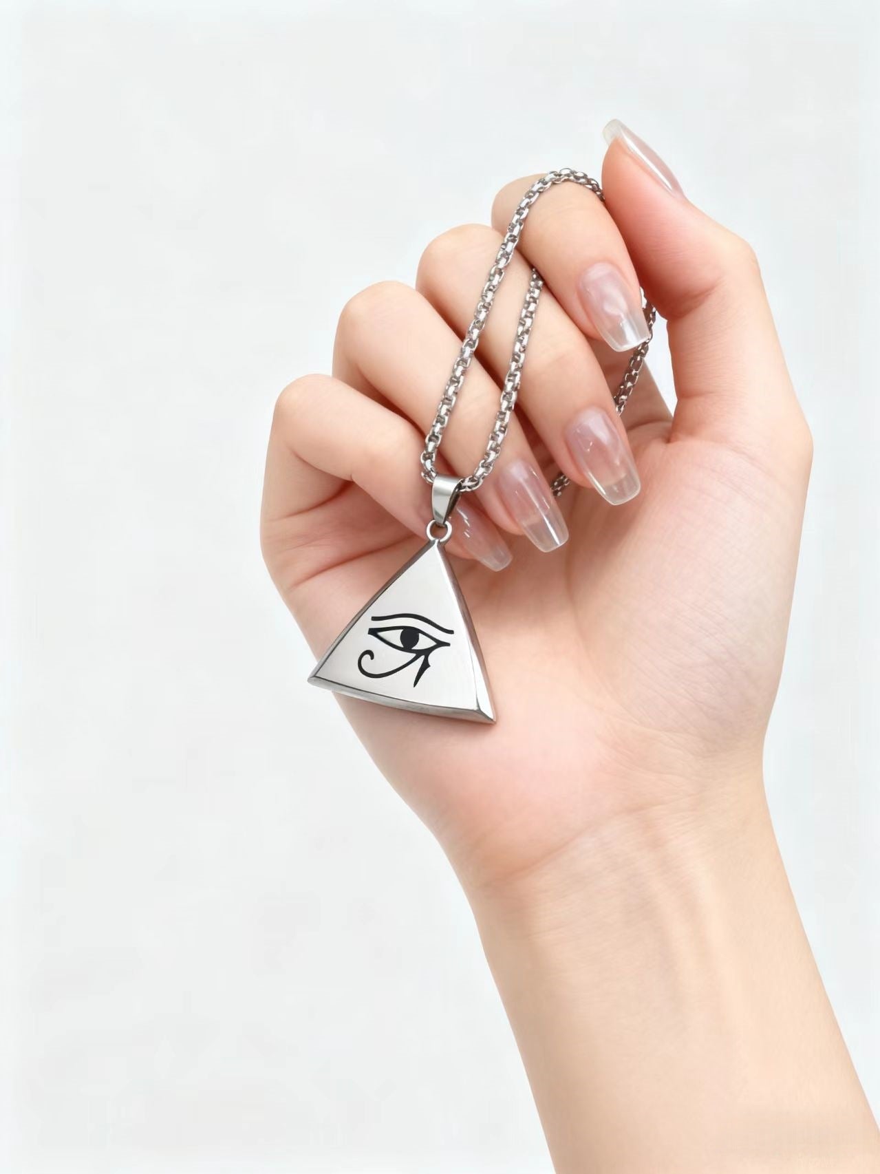 European and American Eye of Horus Pyramid Pendant Stainless Steel Necklace Vintage Totem Personality Men's Pendant Accessories