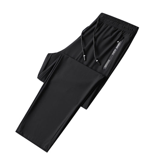 Summer thin air conditioning pants, ice silk pants, men's summer sweatpants, breathable black trousers, quick-drying casual leggings