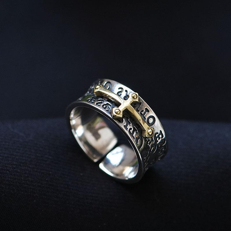 New Taigu Open Cross Ring Personality Retro Fashion Trendy European and American Silver Adjustable Men's Ring Silver Jewelry