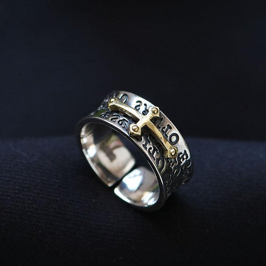 New Taigu Open Cross Ring Personality Retro Fashion Trendy European and American Silver Adjustable Men's Ring Silver Jewelry