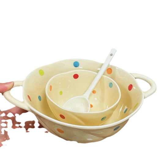 [Free shipping] color polka dot hand-painted underglaze color ceramic tableware set high value simple ceramic bowls and plates soup