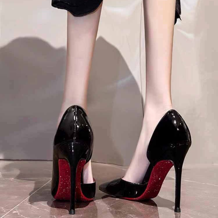 High Heels Bed Erotic Cannon Shoes Women's Stiletto Heels 2023 New Autumn Black 10cm Sexy Pointed-toe Single Shoes