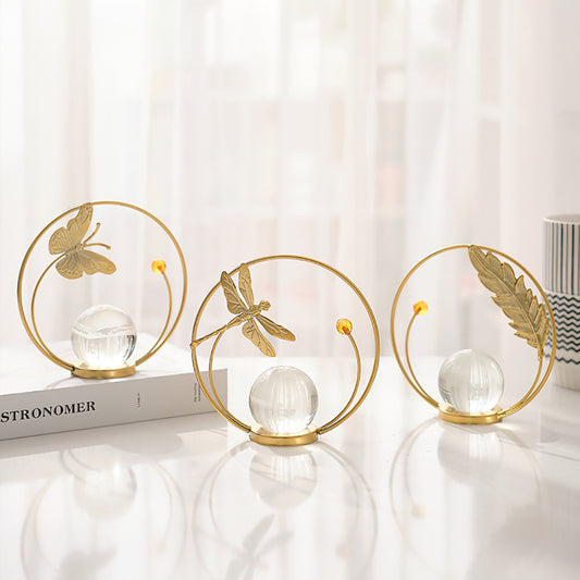 European home ornaments, TV cabinets, creative decorations, living room entrance, light luxury desktop, wrought iron crystal ball ornaments