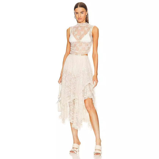 2024 lace cake skirt skirt women's design sense niche sweet irregular high-waisted a-line skirt