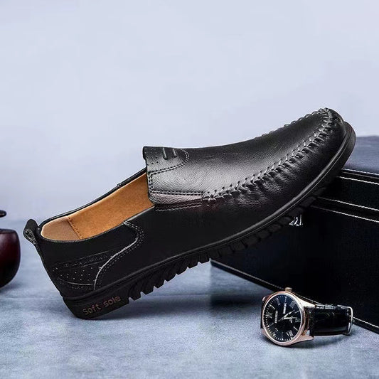 858 men's shoes 2023 new spring and summer soft soles and versatile business one-foot pedals four green beans and bean casual leather shoes