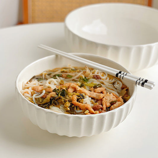10 inch large soup bowl king size household ceramic simple snail flour vertical grain large bowl instant noodle bowl 8 inch white