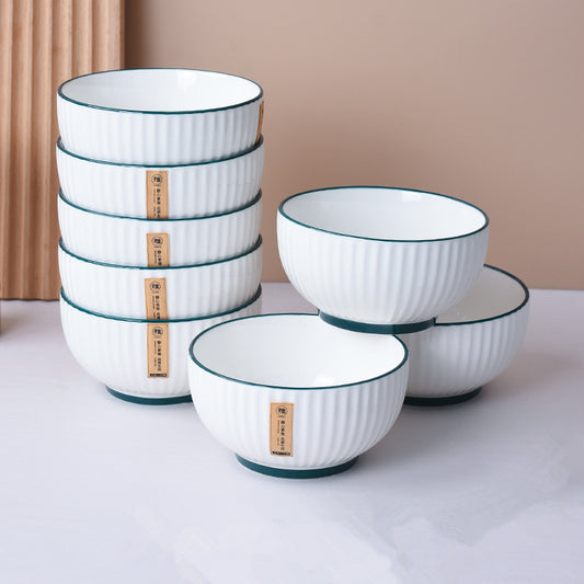 Japanese-style rice bowl, household ceramics, creative high-value ins, wind, high temperature resistant small bowl, vertical grain small soup bowl, instant noodle bowl