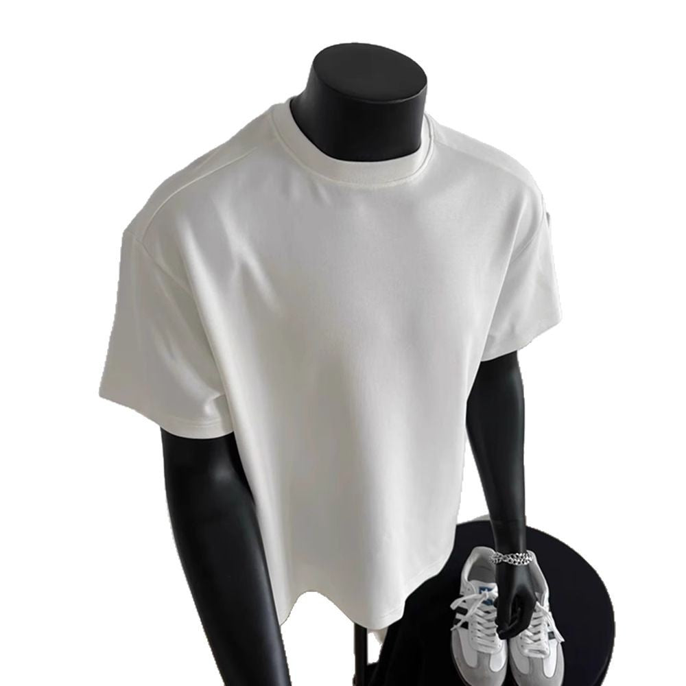 Heavyweight combed cotton white full-shouldered short-sleeved men's heavyweight cotton American crewneck T-shirt with a base layer and half sleeves