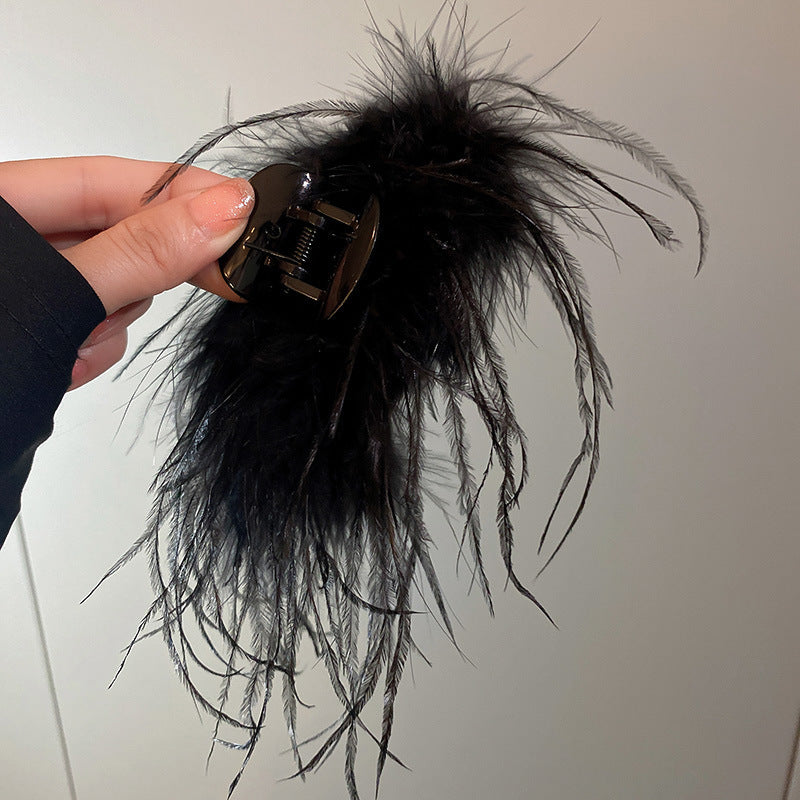 Feather grab clip large ostrich feather hair clip female bow shark clip black Japanese and Korean clip headwear