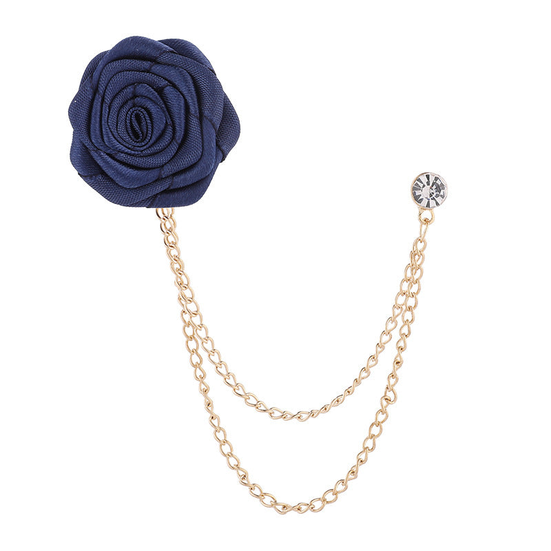 Korean version of men's and women's emcee chest ornament suit accessories encrypted rose brooch tassel chain men's suit accessories