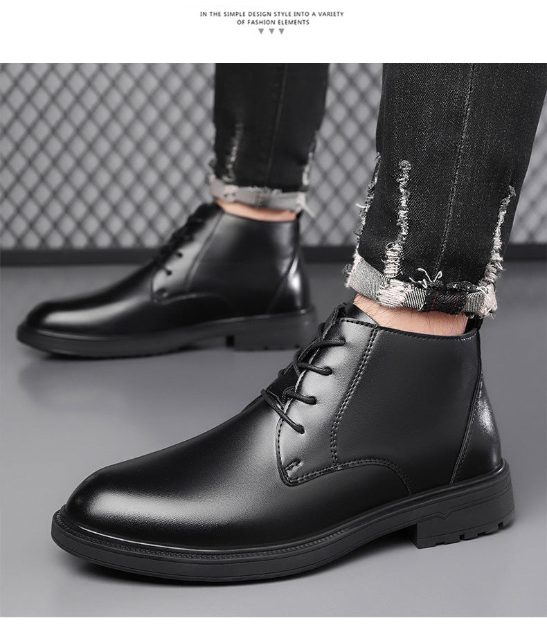 Vintage wide last toe tie denim style trend boys martin boots long tube insulation anti-slip rubber sole 45-48