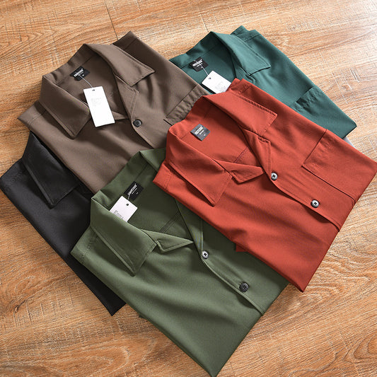 Japanese wide version + Cuban collar + wrinkle-free iron-free retro summer men's lightweight, breathable and quick-drying loose short-sleeved shirt