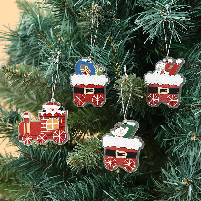 Cross-border special Christmas decorations, wooden four-section train children's holiday gift window table ornaments
