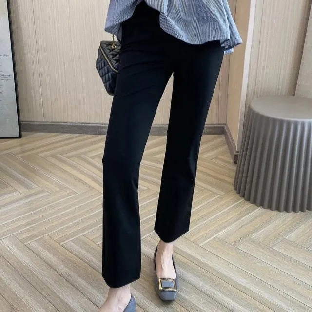 Pear-shaped body, slightly flared, slit, cropped suit pants, women's spring and summer, new small man, large size, flesh covering, thin long pants
