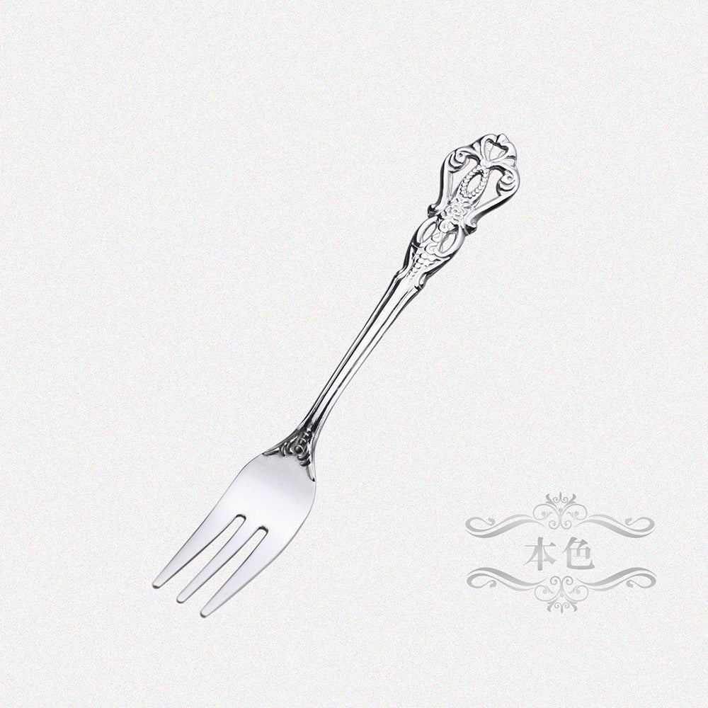 Royal Hollow Embossed Dessert Spoon Three-Tooth Fork Stirring Spoon Set European Style Carved Tableware Gift Vintage Spoon