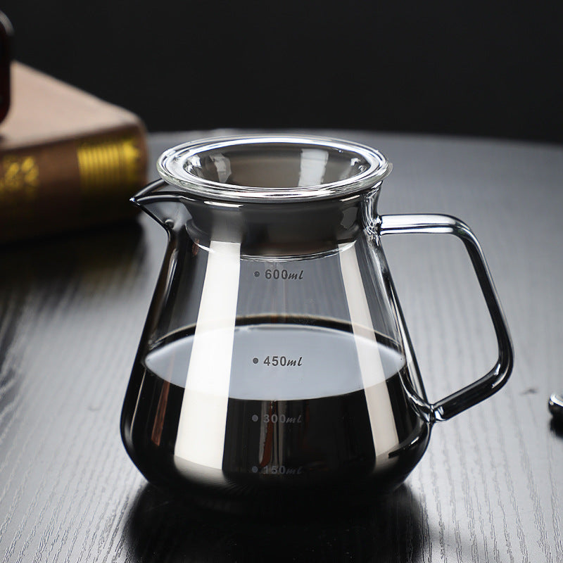 Wholesale pour-over glass coffee sharing pot cloud pot moka pot with wooden holder filter coffee pot set can be printed