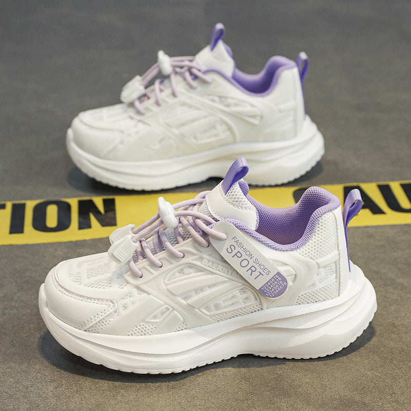 Summer girls' sneakers, mesh breathable single shoes, outdoor casual shoes, telescopic buckle running shoes for middle school students, and primary school students