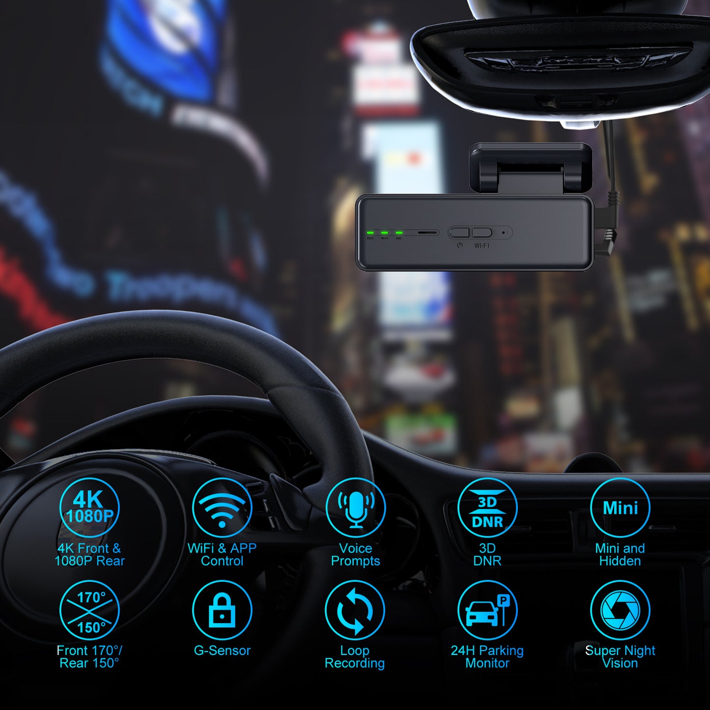 V60 4K+1080P dash cam can be molded Standard WiFi car camera HD dual camera