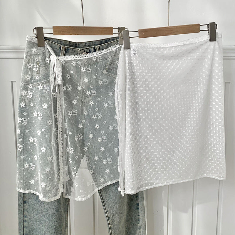 Skirt gauze Korean niche design sense layered mesh skirt, chiffon cover skirt apron embroidered lace lace fart curtain