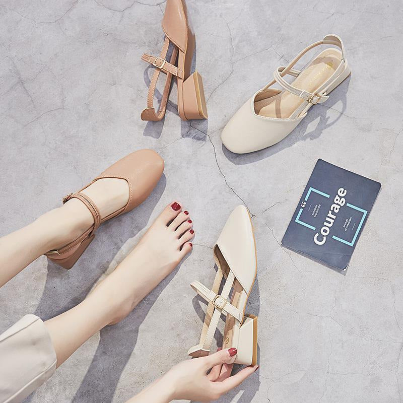 Baotou sandals women's summer heel 2024 new Korean version versatile student fairy style retro block heel strap single shoes