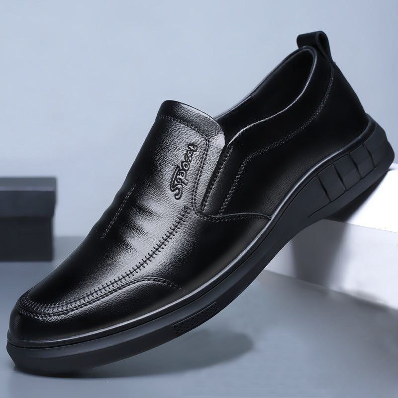 Middle-aged and elderly leather shoes, British style, four seasons fashion, soft soles, round toe shoes, business light men's casual leather shoes