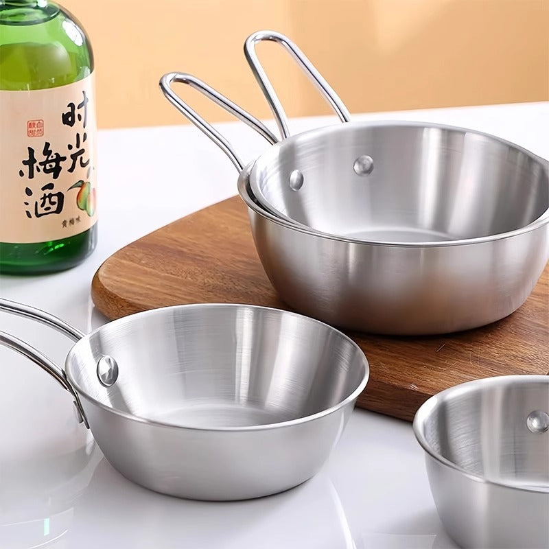 Korean style ins thickened stainless steel seasoning bowl with handle, internet celebrity household hot pot dipping bowl, snack fruit salad