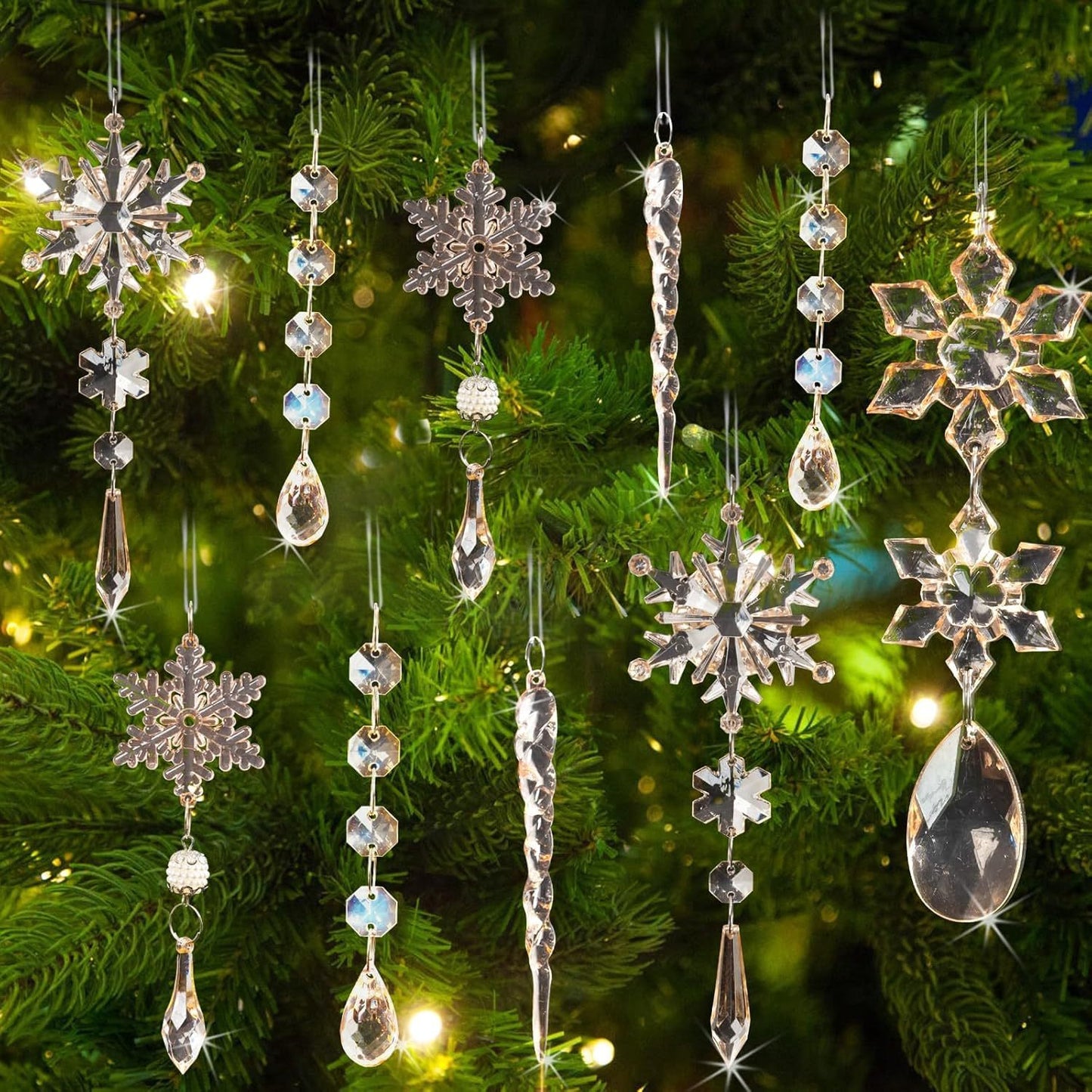 Cross border 18 pieces Christmas tree decorations, acrylic crystal Christmas ornaments, snowflakes and icicles Christmas tree pendants