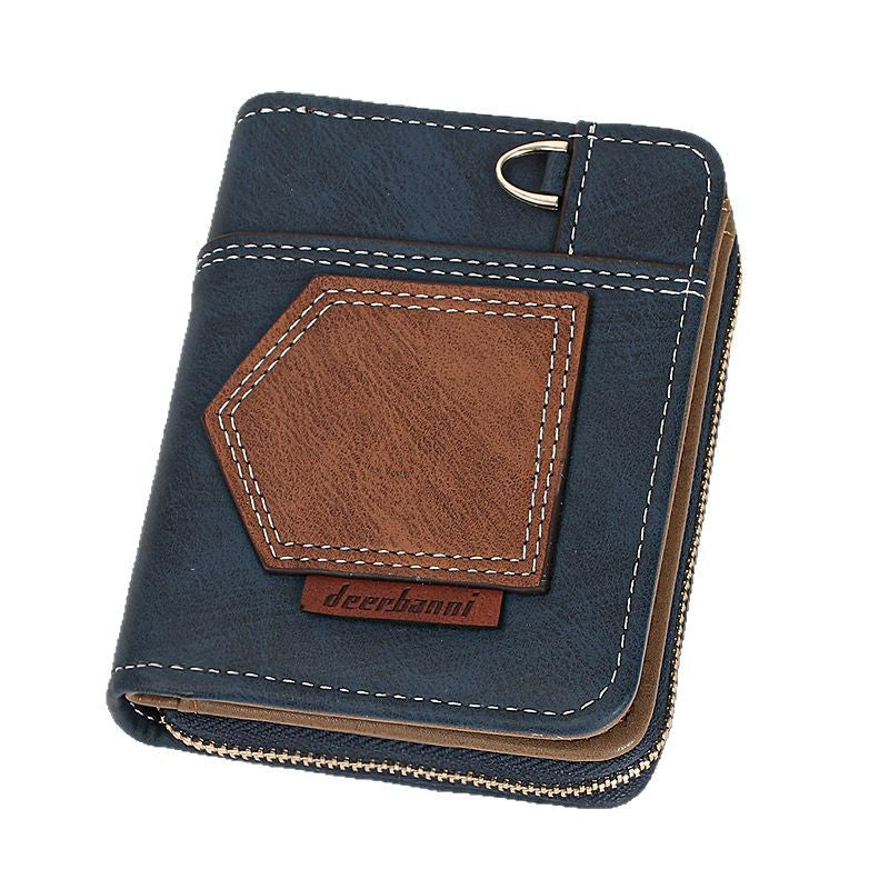 New spliced men's dollar wallet simple folding small retro coin purse European and American business double fold zipper zero