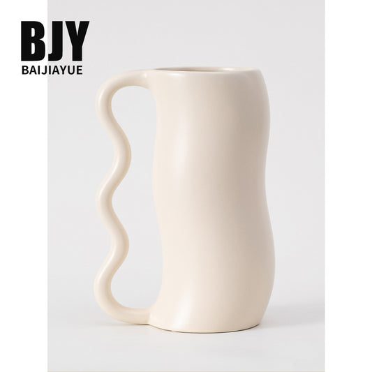 Bai Jiayue modern wabi-sabi wave handle ceramic vase ornament creative living room flower arrangement vase home décor