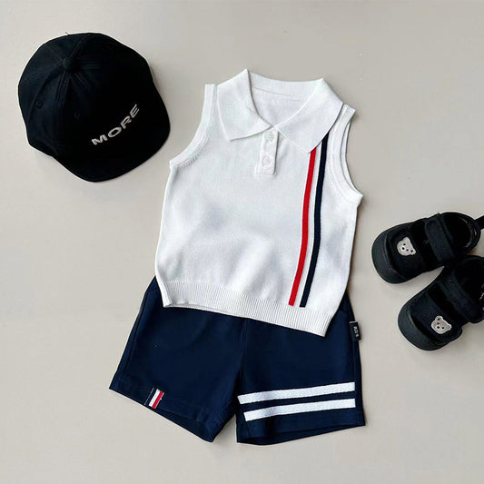 Kids Vest 2024 Summer New Baby Thin Cool Ice Silk Knit Top Baby Lapel Polo Shirt Trend