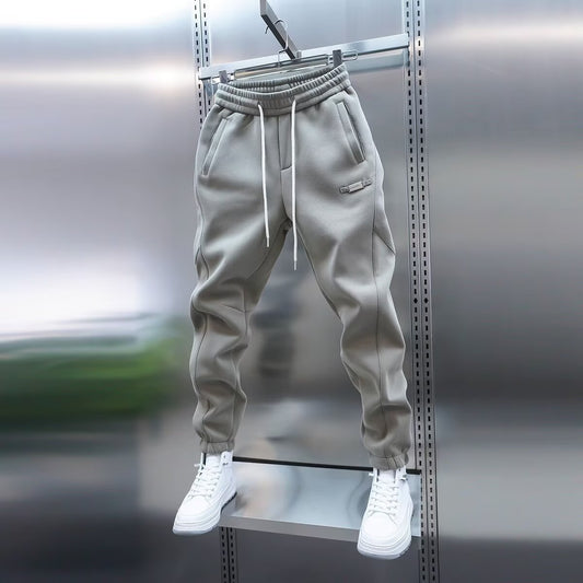 2025 spring men's solid color sports sweatpants trend new leggings stretch versatile small leg pants black in stock