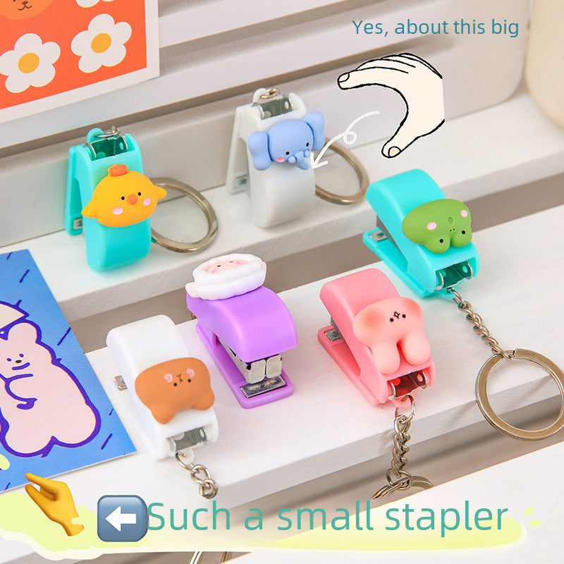 ins cute cartoon mini small stapler student office mini mini stapler with keychain