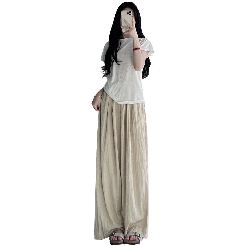 Japanese lazy summer style Yamamoto pants, cotton and linen casual loose high-waisted drape, thin ice silk wide-leg straight women's pants
