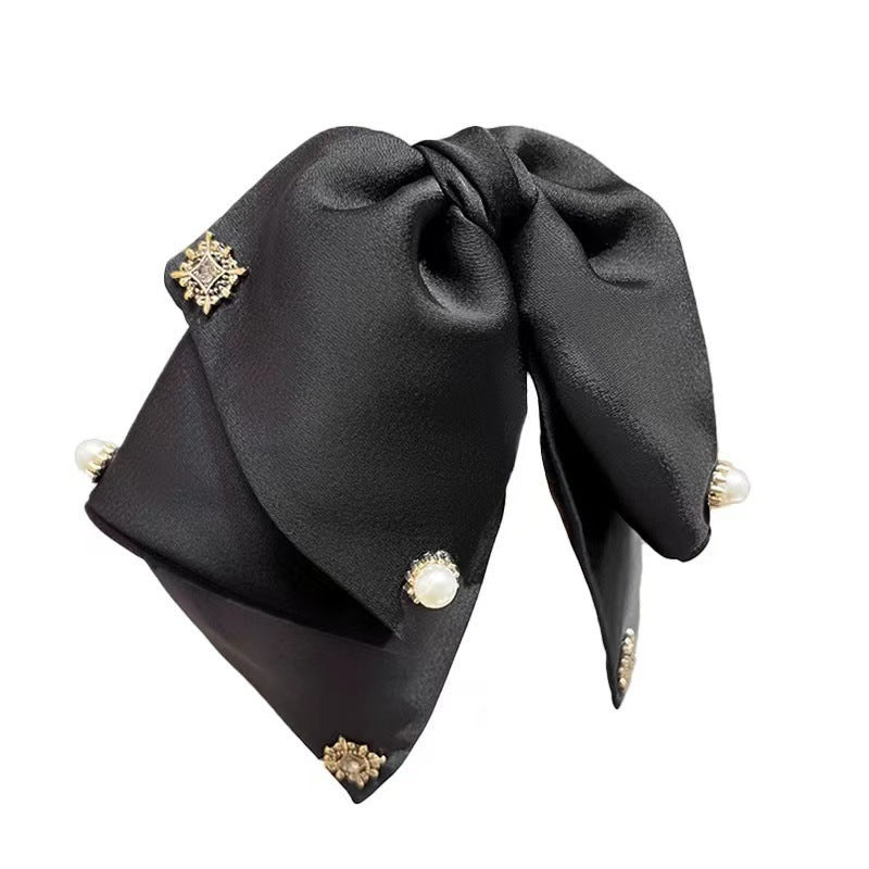 Vintage satin bow grab clip women's high-end temperament elegant low ponytail clip back of the head clip headwear hairpin