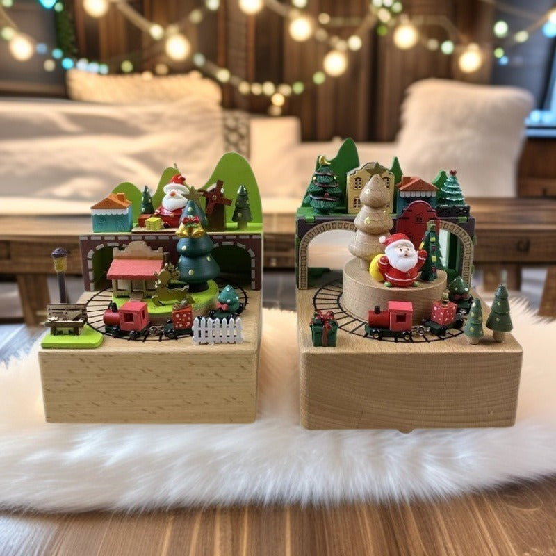 2025 New Christmas Music Box Wooden Crafts Creative Christmas Gift Merry Christmas Clockwork Music Box