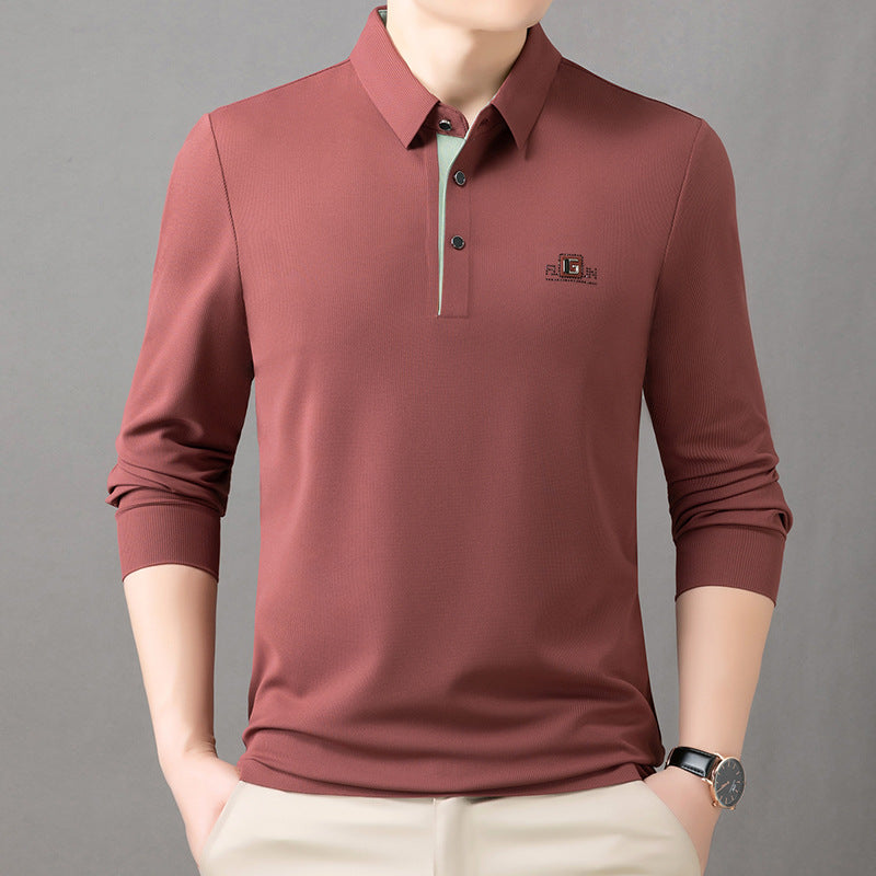 Spring Ice Silk Long Sleeve Men's T-Shirt Young and Middle-aged Fashionable Casual Thin Loose Base Shirt Men's Dad Wear