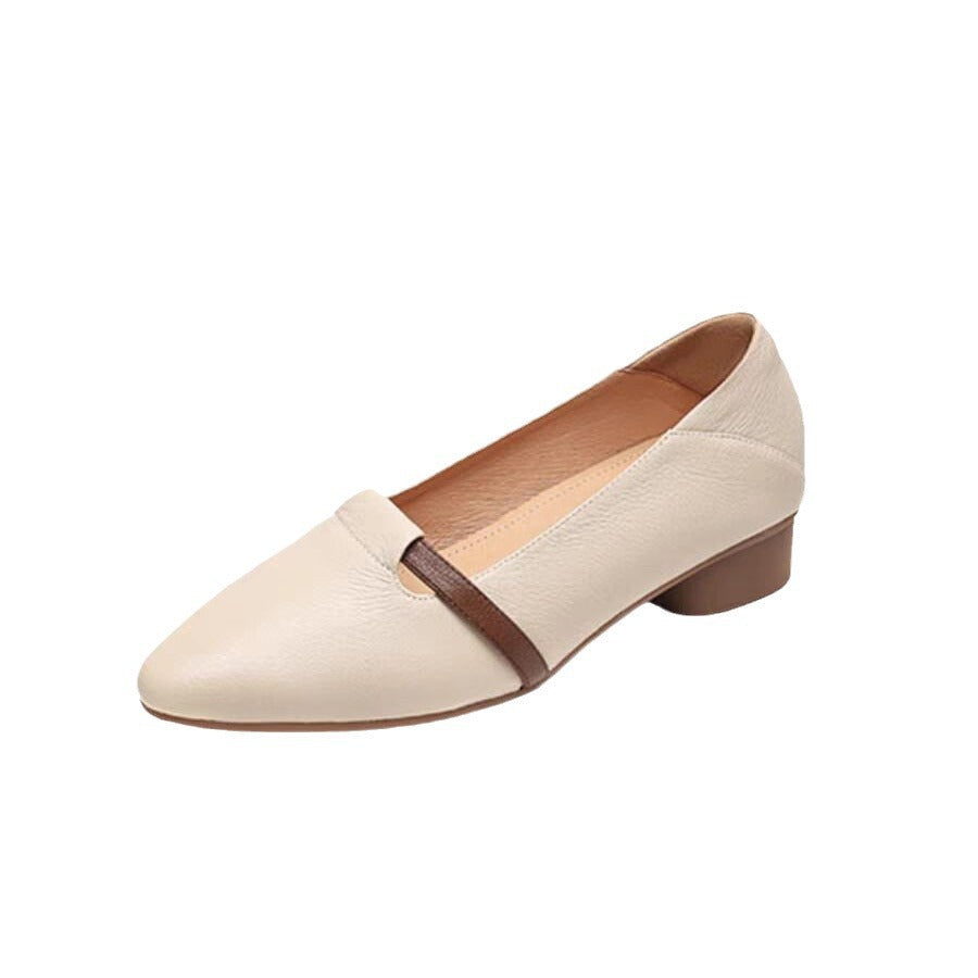 Single shoe women's new fall 2024 comfortable and versatile thick heel soft leather soft sole is not tiring to the feet, and the pointed low-heeled shoes are not tiring