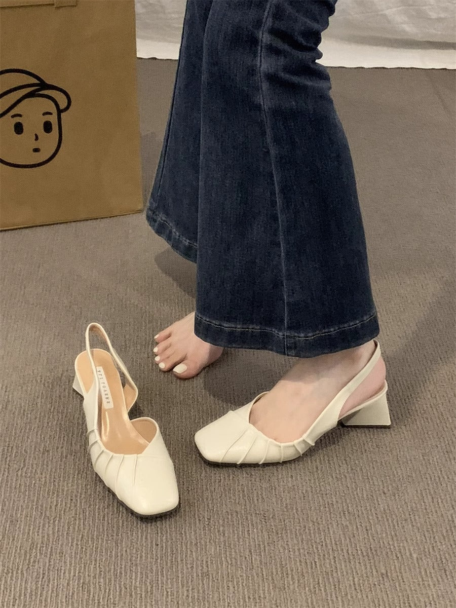 Spring/Summer 2025 New High Heel Baotou Back Empty Sandals Women's Shoes Block Heel Pumps Pumps French Gentle Wind Single Shoes Women's Shoes