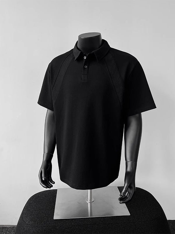 American Shoulder Short Sleeve Polo Shirt Men's Summer Heavy Teen T-shirt Lapel Raglan Sleeve Top Trend