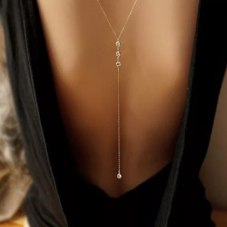 European and American cross-border jewelry, fashionable and simple, European and American style, water drop back chain, tide girl long necklace, tassel body chain
