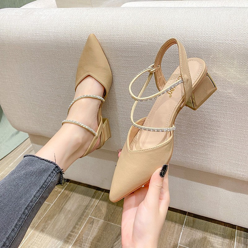 Plus size women's shoes 41-43 summer sandals foot fat instep width and height 2024 new baotou block heel high heels women