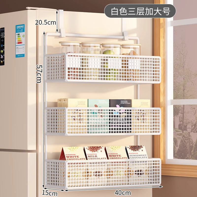 Refrigerator shelf side storage rack, kitchen supplies, multi-layer plastic wrap seasoning bottle, non-perforated side wall hanger