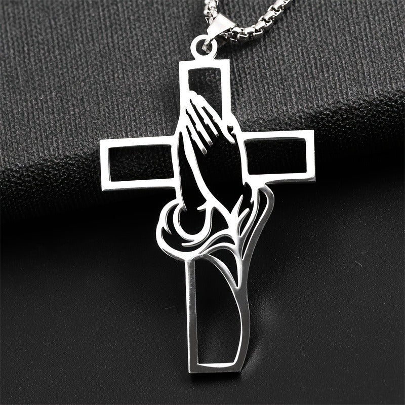 Cross-border stainless steel cross necklace men's titanium steel jewelry new jewelry religious prayer believers titanium steel necklace for men