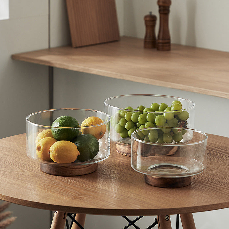 Japanese style simple glass fruit plate living room candy pot wooden storage box tall dried fruit dessert plate snack snack bowl