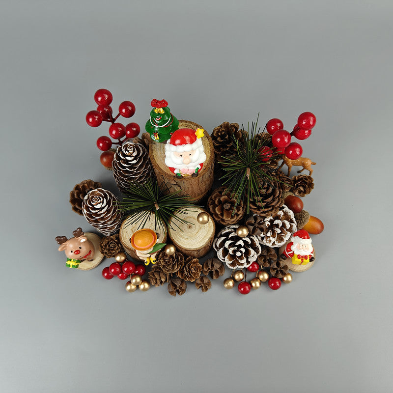 New Christmas decorations New Year Christmas handmade DIY pine ball acorn dried flower dried fruit wood chip wooden stake props