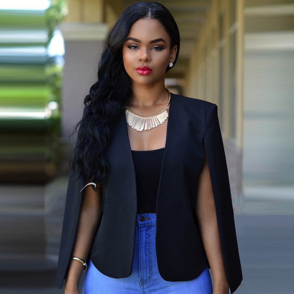 W6909 Personality Solid Color Women's Clothing Cross-border Short Sexy Cloak Fashionable European and American Small Suites