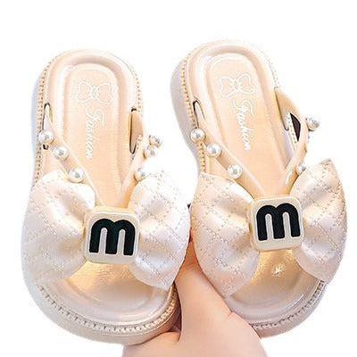 Girls Kids Slippers 2024 Korean Summer Bow Cute Princess Sandals Baby Medium and Adult Kids Velcro