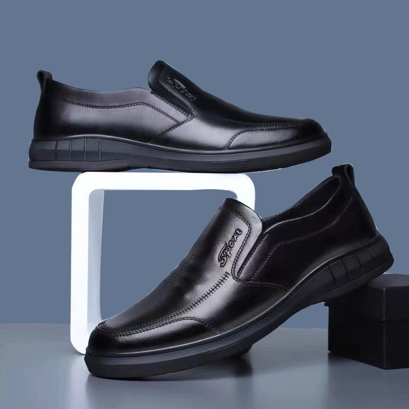 Middle-aged and elderly leather shoes, British style, four seasons fashion, soft soles, round toe shoes, business light men's casual leather shoes