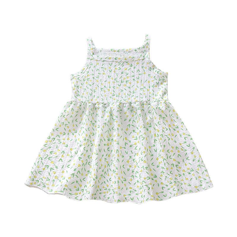 Girls' summer clothes 2024 new foreign style children's floral dresses, baby girls, sleeveless vest skirts, thin skirts